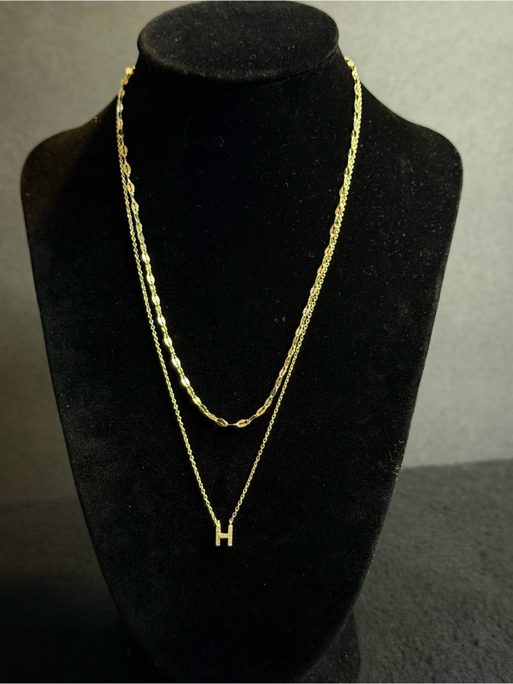 Gold Plated 925 Silver Double-Layer 'H' Pendant Necklace - Picture 3 of 5